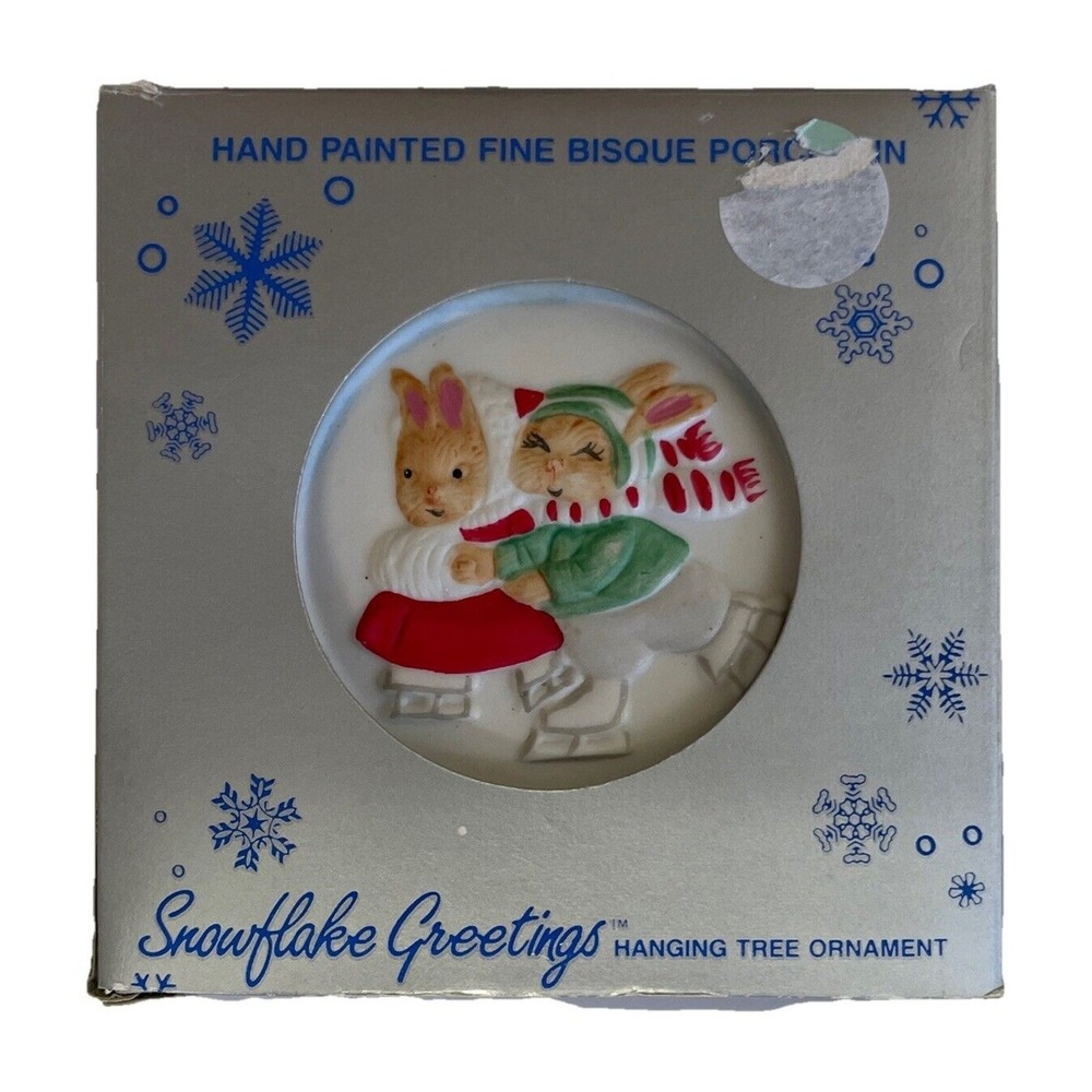 Snowflake Greetings Tree Bisque Porcelain Hand Painted Ornament